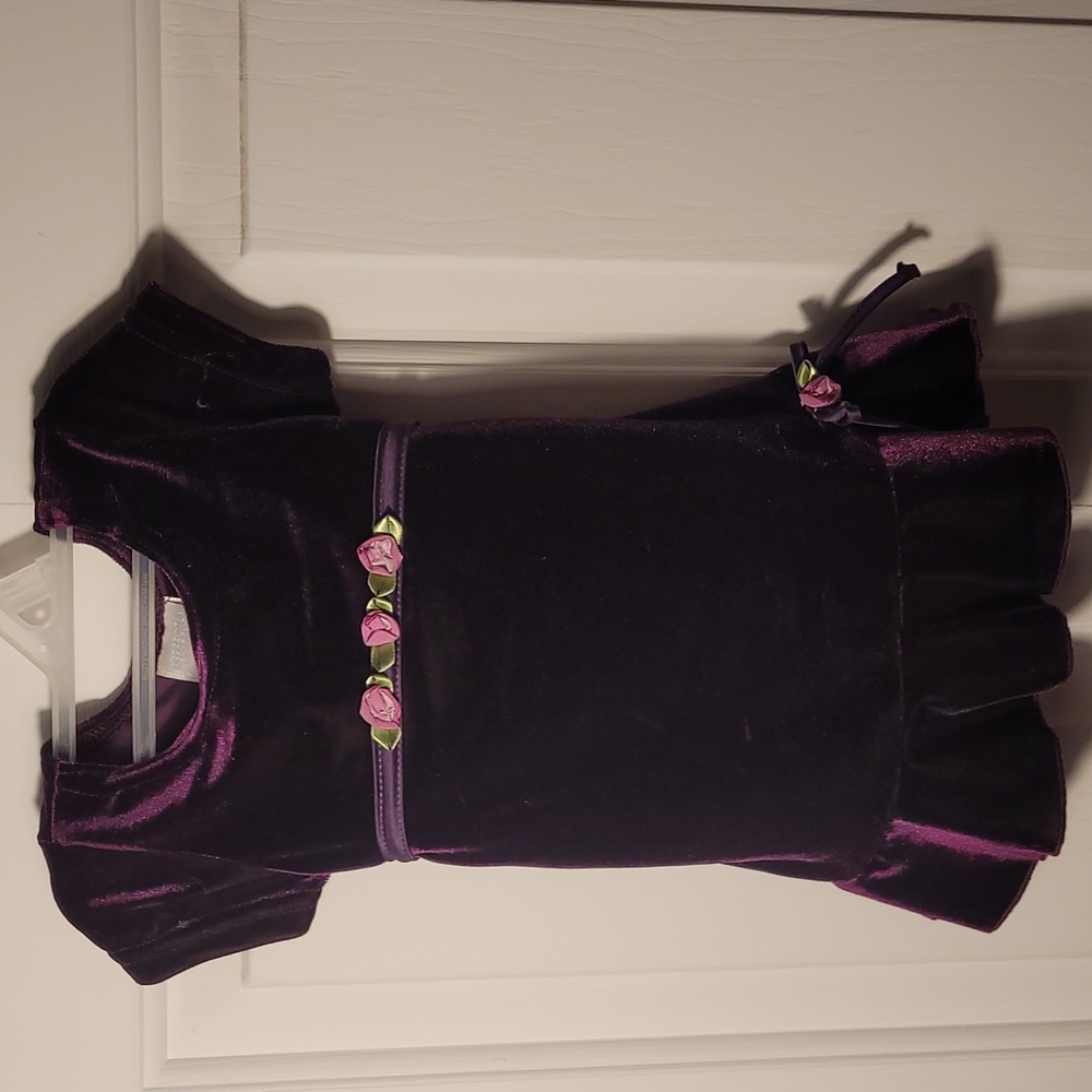 Girls 12 month crushed velvet royal purple short sleeve dress